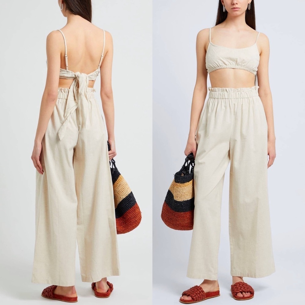 Topshop Cream Wide-Leg High-Waist Pants